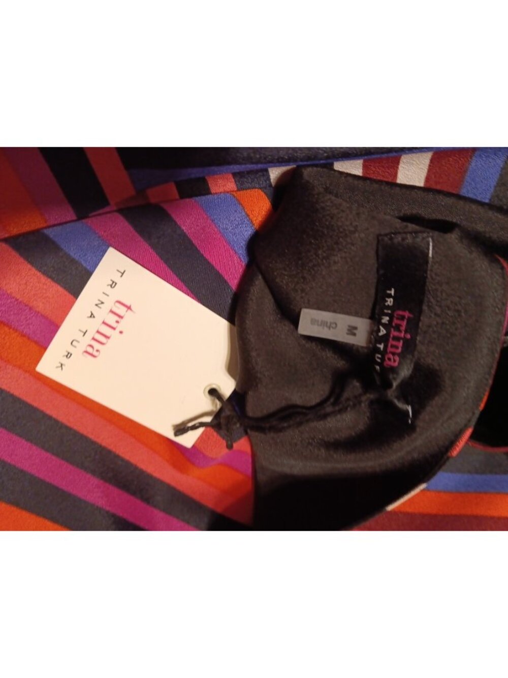 Trina Turk Women M Jaxon Dress Bright Pink Stripe Bold Cuff Tie Open Slit Sleeve - Picture 8 of 8